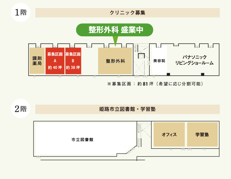 ミラキタ 医療モール1階・2階平面図